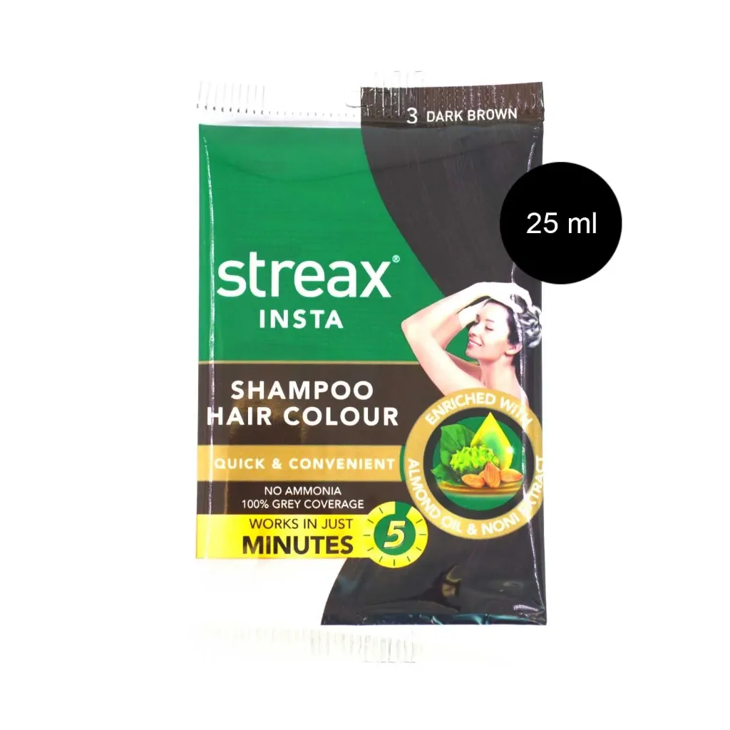 Streax Insta Shampoo Hair Colour Dark Brown Sachet 25 milliliters